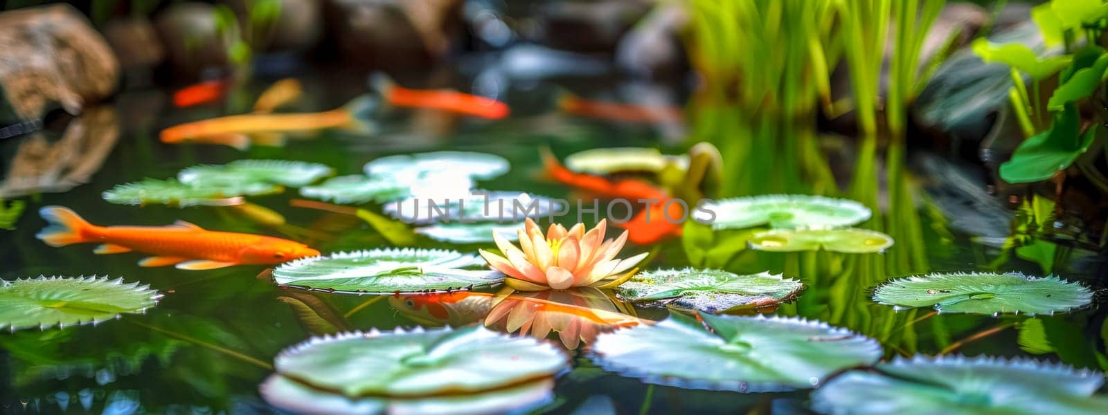 Serene koi pond with water lily by Edophoto