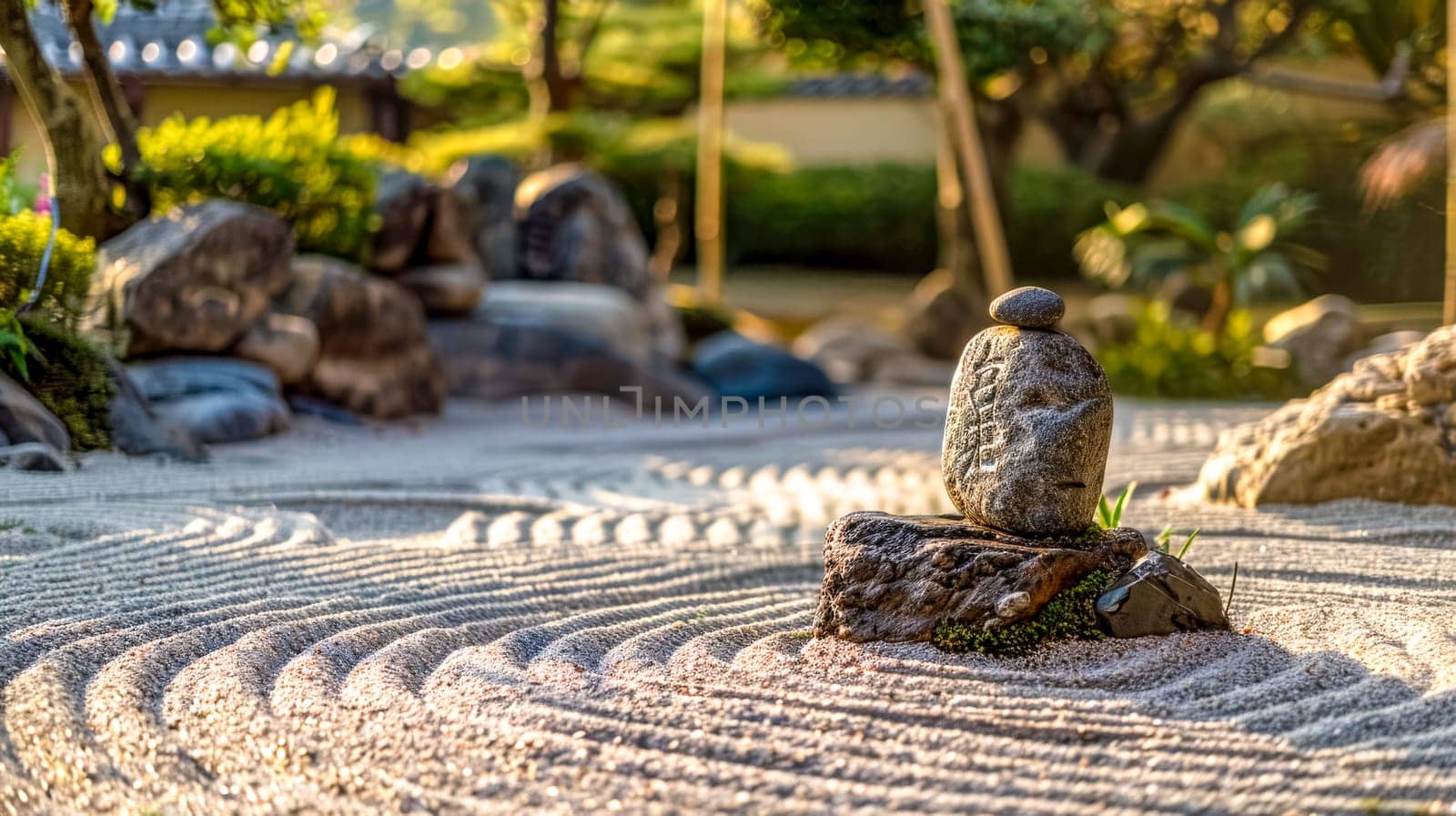Serene zen garden at sunset by Edophoto