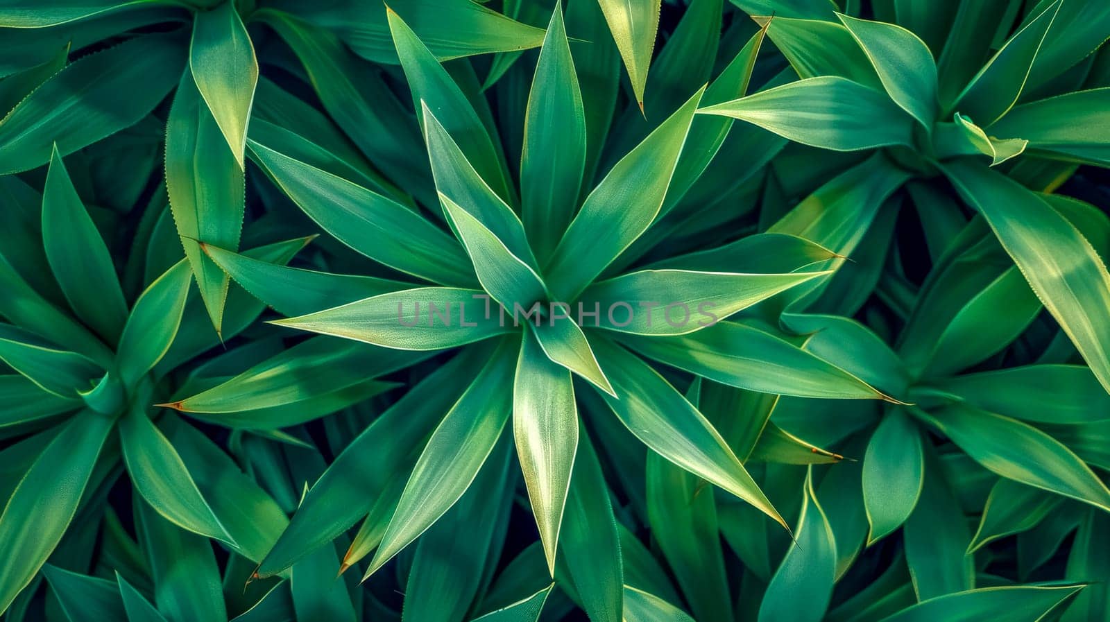 Top view of lush green foliage texture with vibrant leaves and natural patterns in a botanical garden, creating a tranquil and sustainable eco-friendly environment
