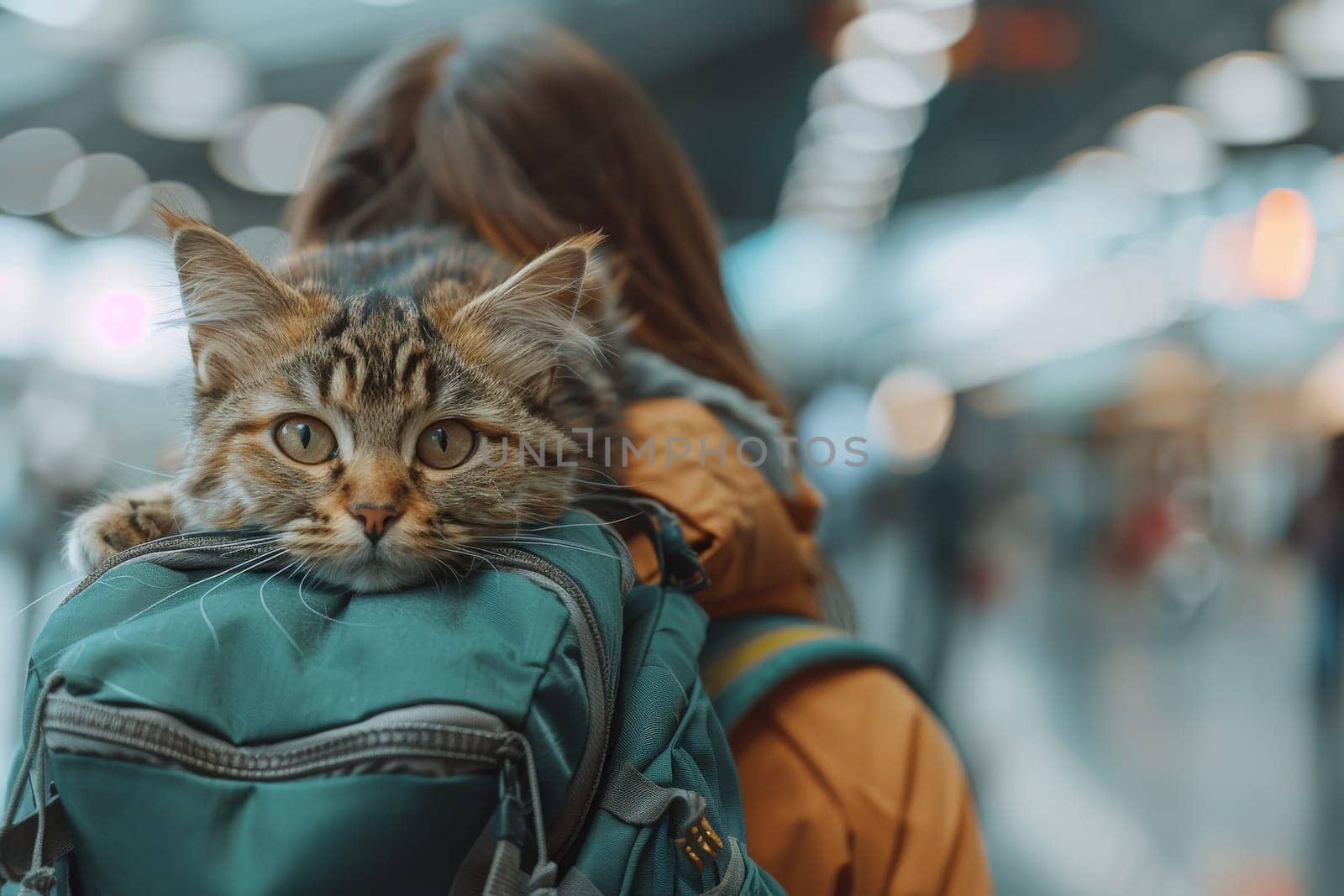 Woman and cat have a trip in vacation day with backpacker at airport by itchaznong