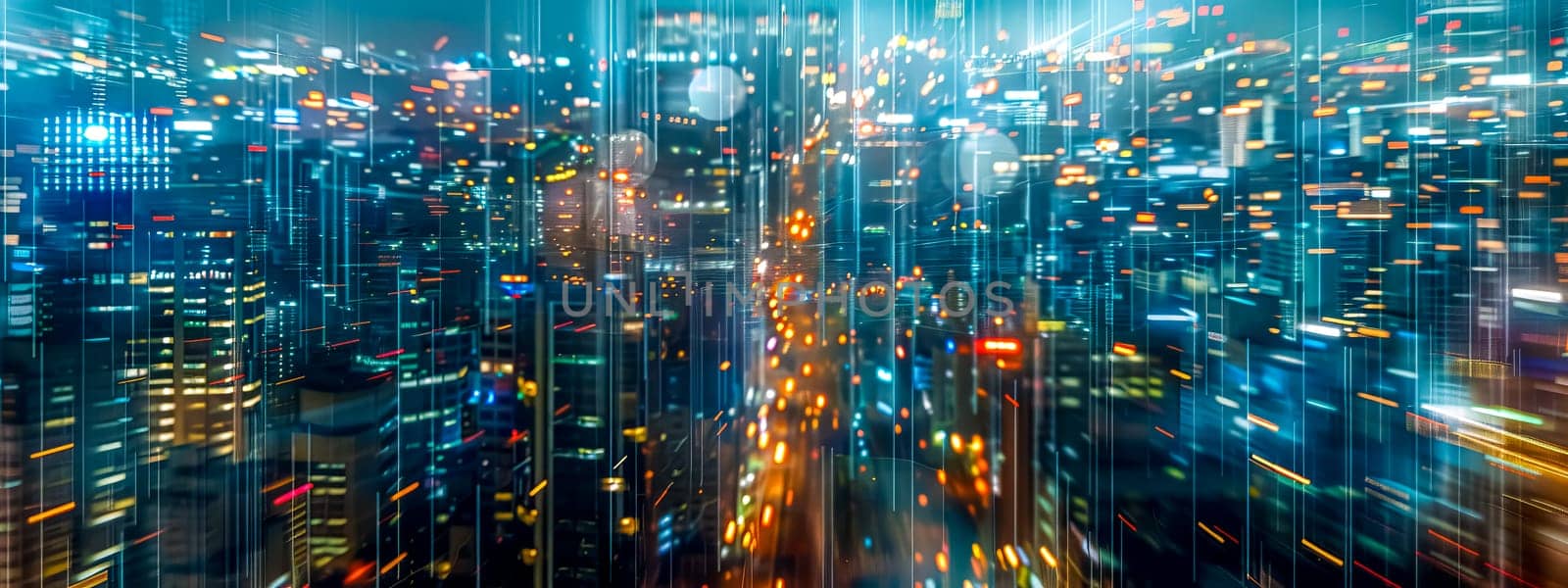 Long exposure shot of city lights creating a dynamic, abstract blur