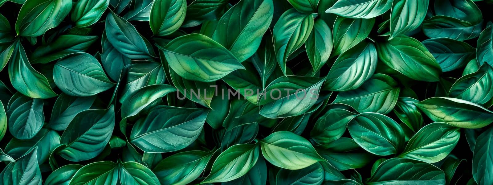 Full frame of dense, vibrant green leaves, showcasing natural patterns and textures