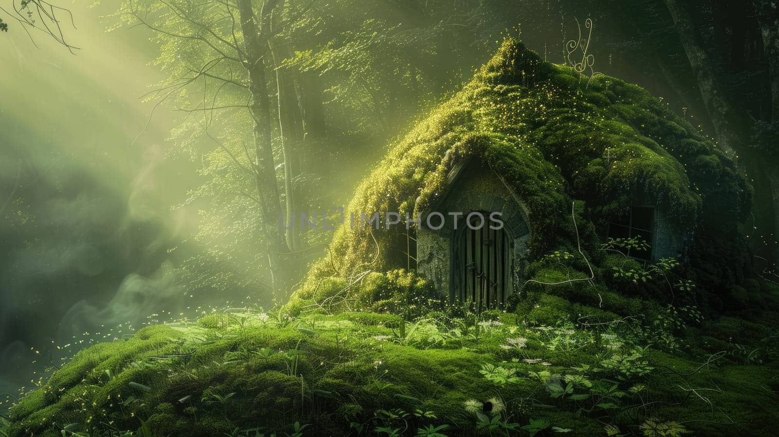 Fantasy hut in greenery hiding in the forest by natali_brill
