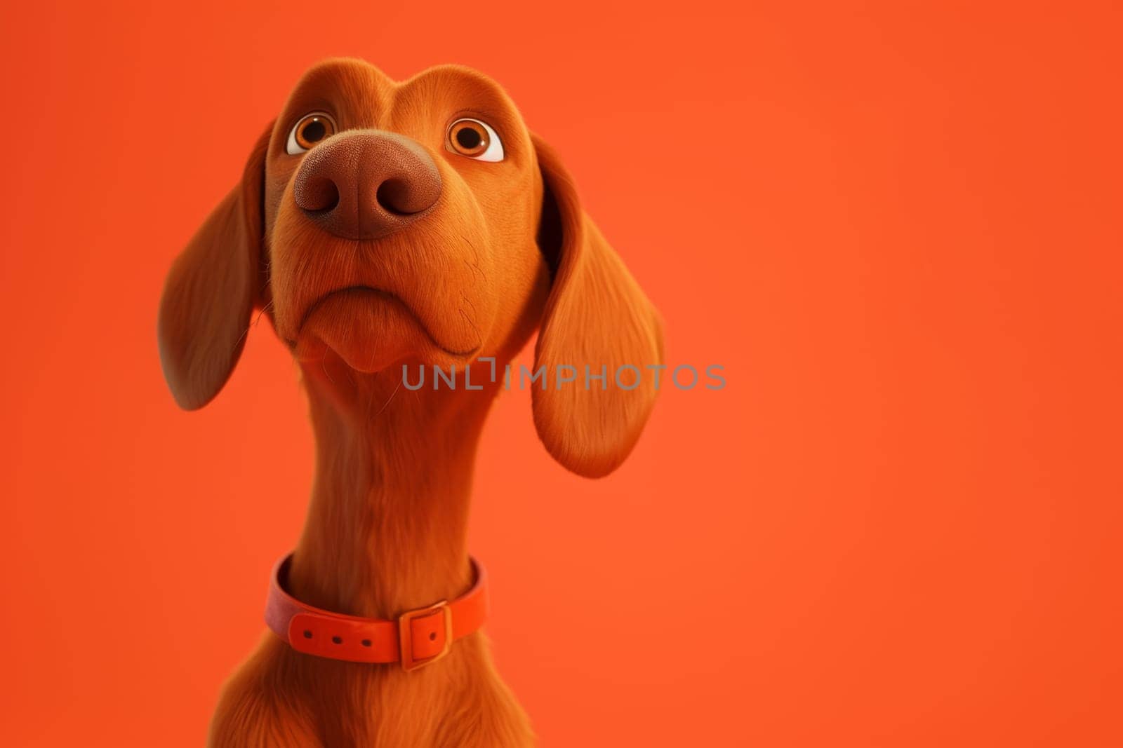 Close-up of a Hungarian fold-eared dog on a red background. 3d illustration.