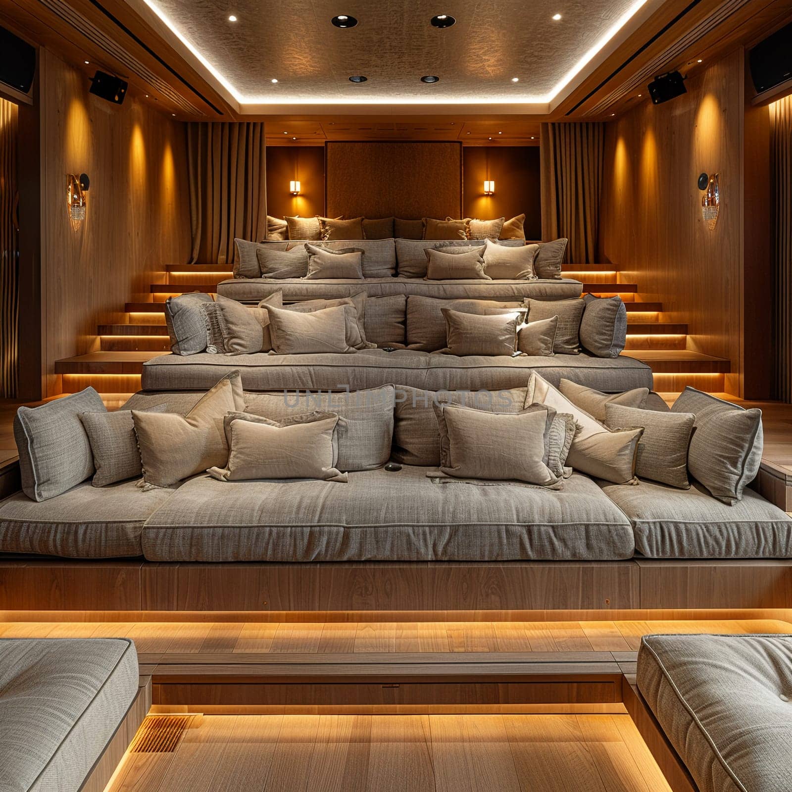 Luxurious home theater with plush seating and state-of-the-art sound system8K