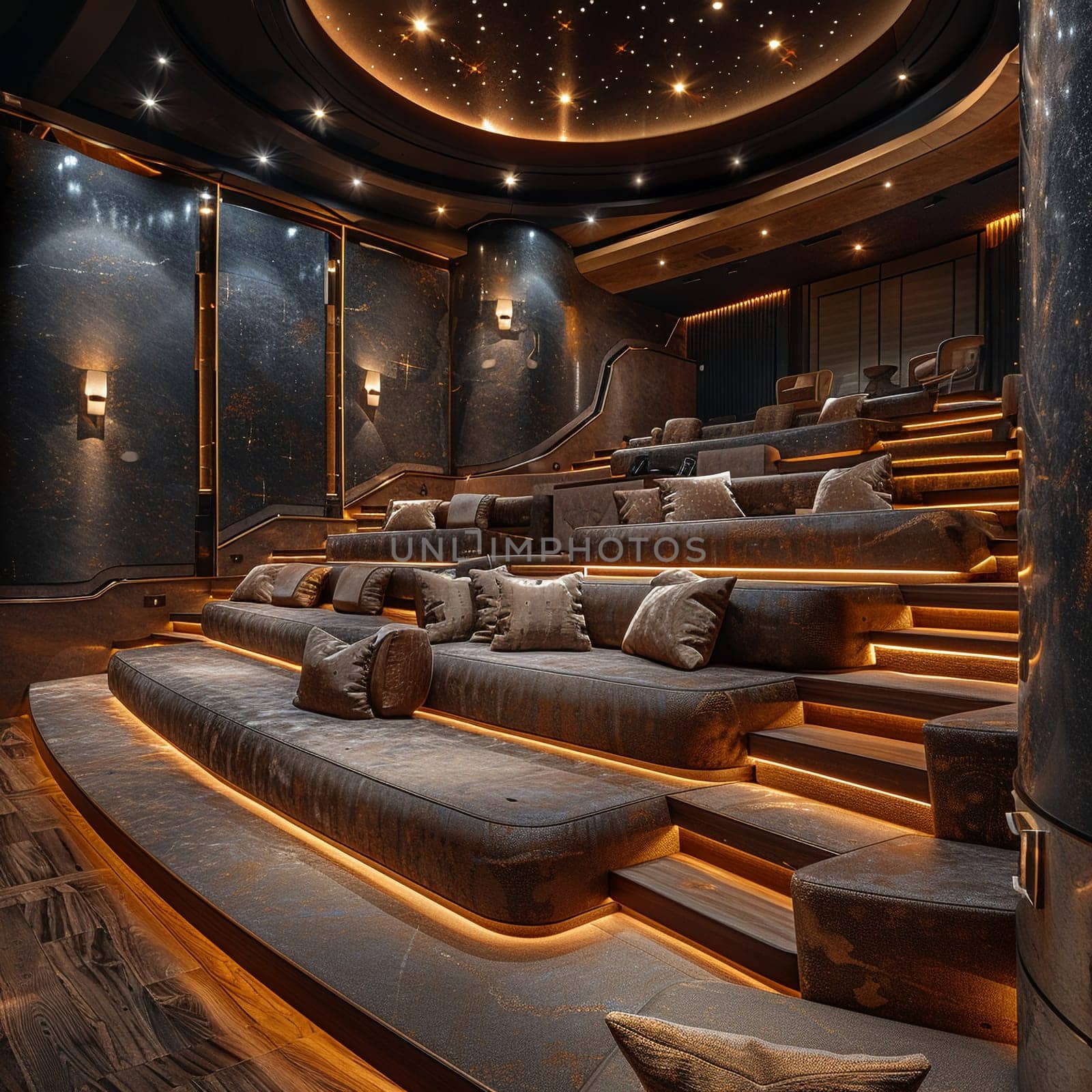 Luxurious home theater with plush seating and state-of-the-art sound system8K