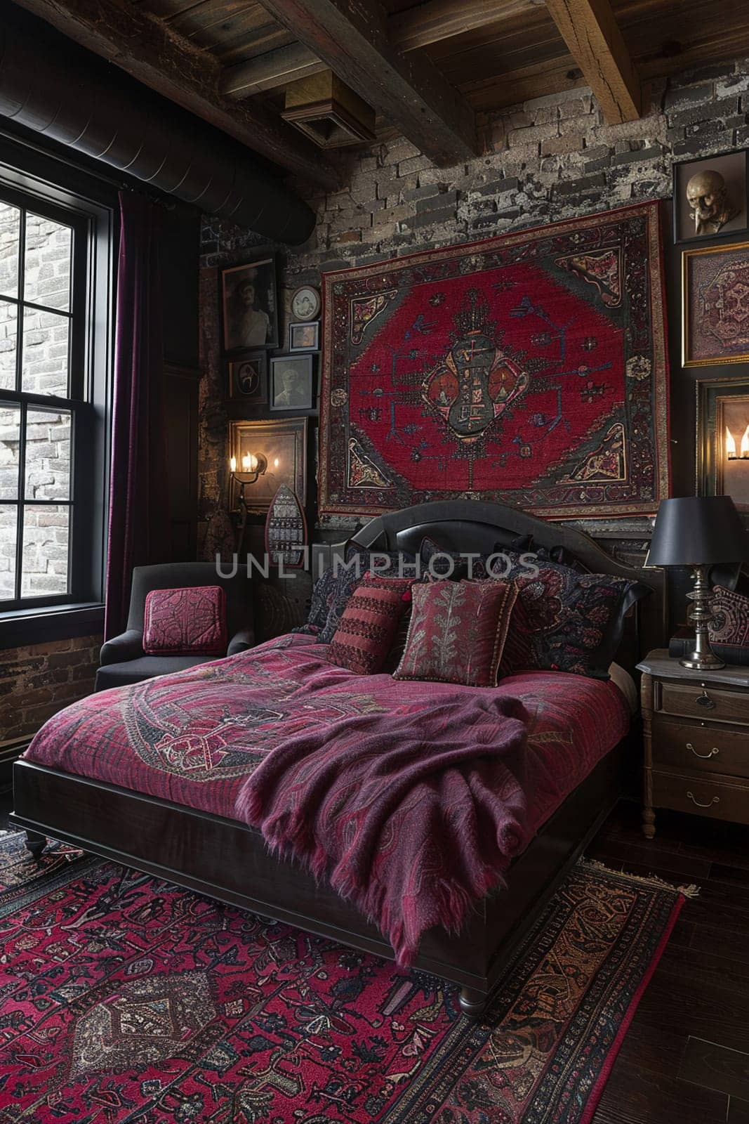 Modern Gothic bedroom with dark colors and dramatic decor8K by Benzoix