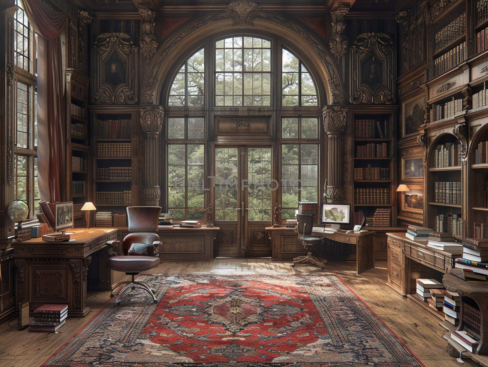 Old-world study with rich wood paneling and a hidden bookcase doorHyperrealistic by Benzoix