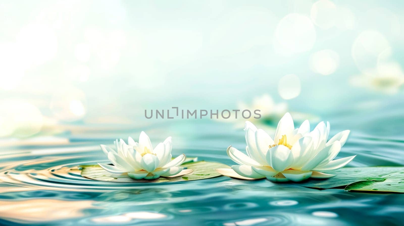 Serene water lilies on tranquil lake by Edophoto