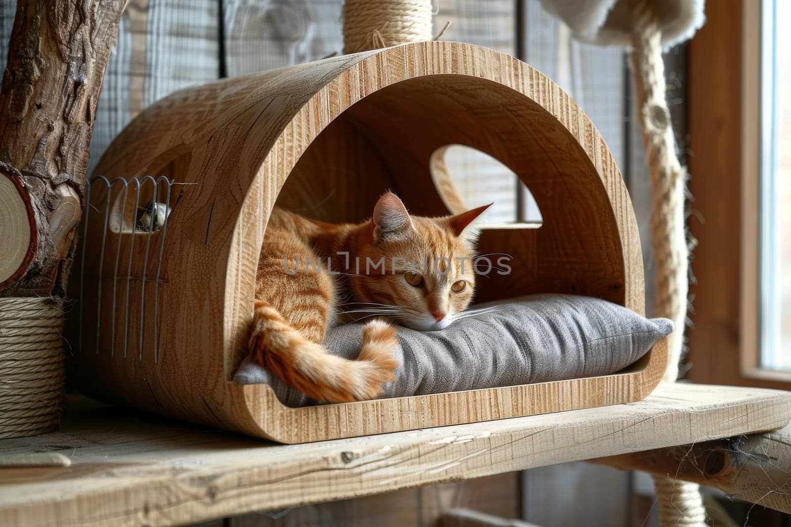 A Cats are laying on a wooden structure by itchaznong