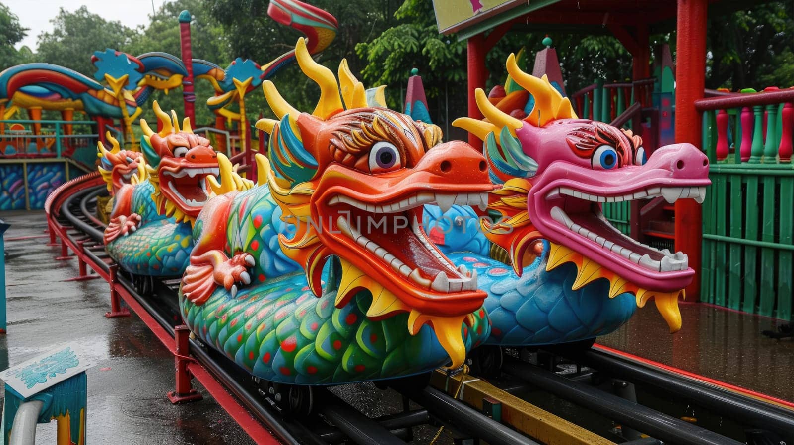 Play areas roller coasters with dragons AI