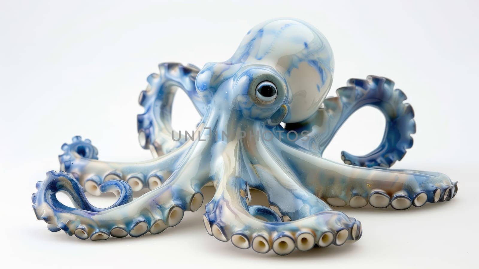 Porcelain figurine of an octopus, in blue and pearlescent tones AI