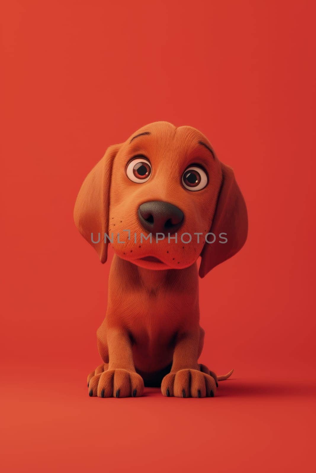 Close-up of a Hungarian fold-eared dog on a red background by Lobachad