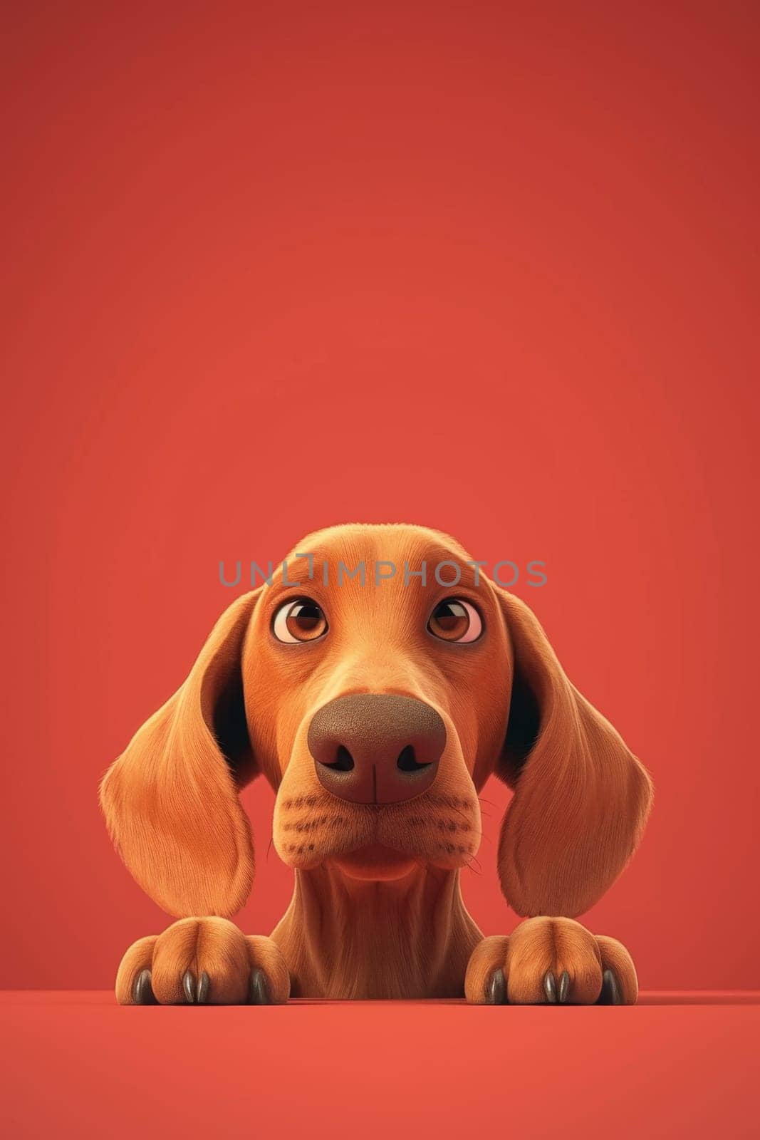 Close-up of a Hungarian fold-eared dog on a red background by Lobachad