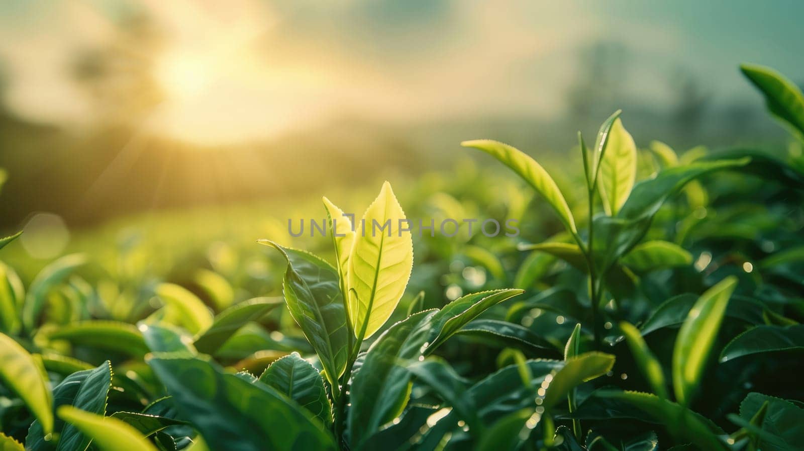 Green tea bud and leaves. Tea plantations. Tea leaves on a plantation by natali_brill