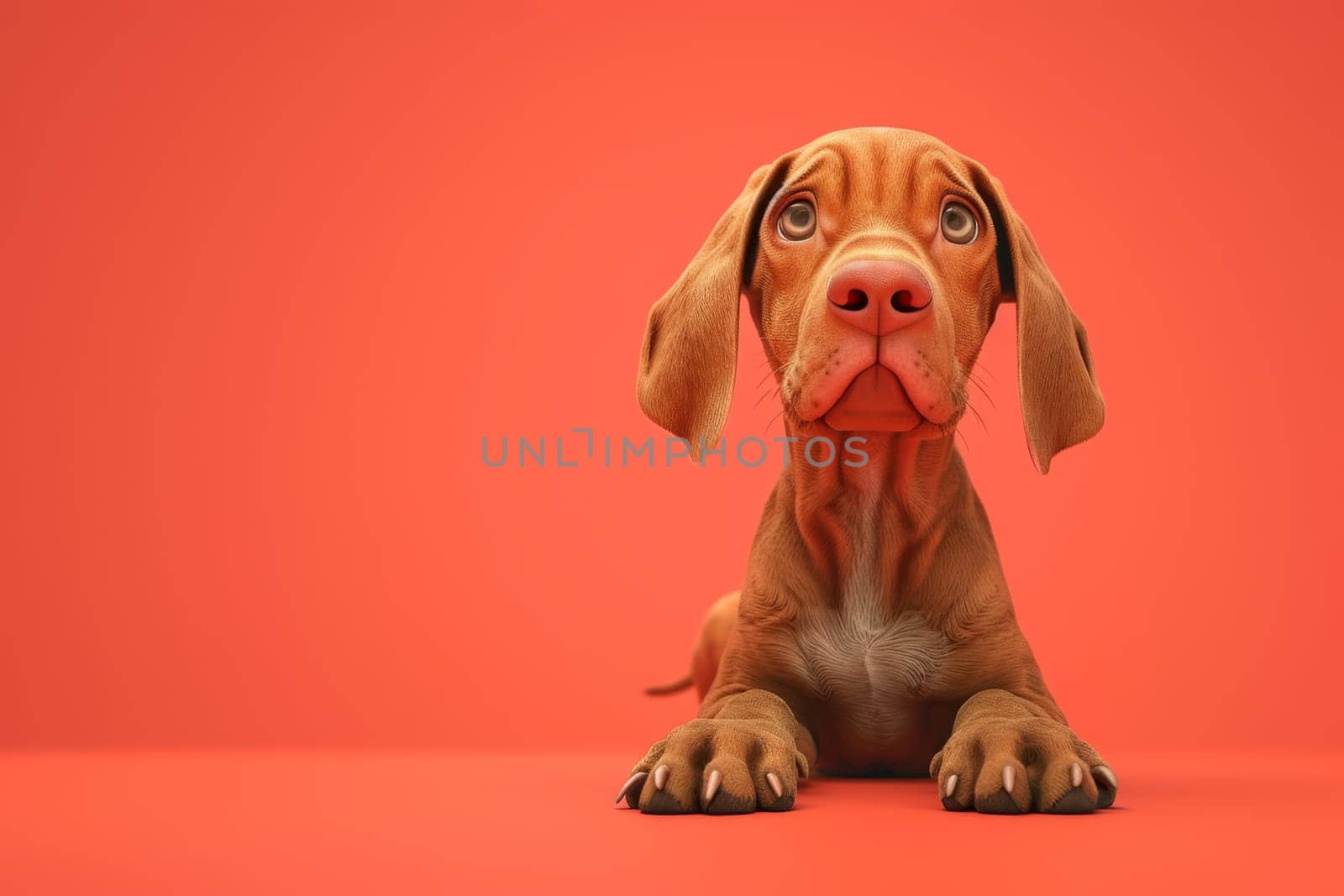 Close-up of a Hungarian fold-eared dog on a red background by Lobachad