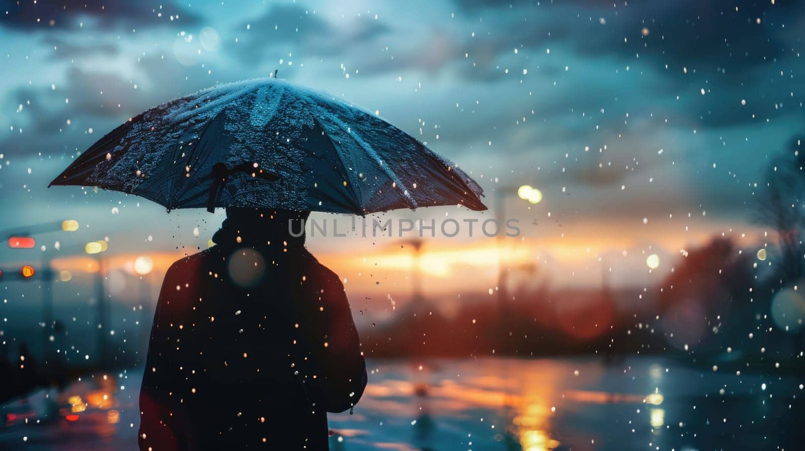 A man holds an umbrella in a storm AI
