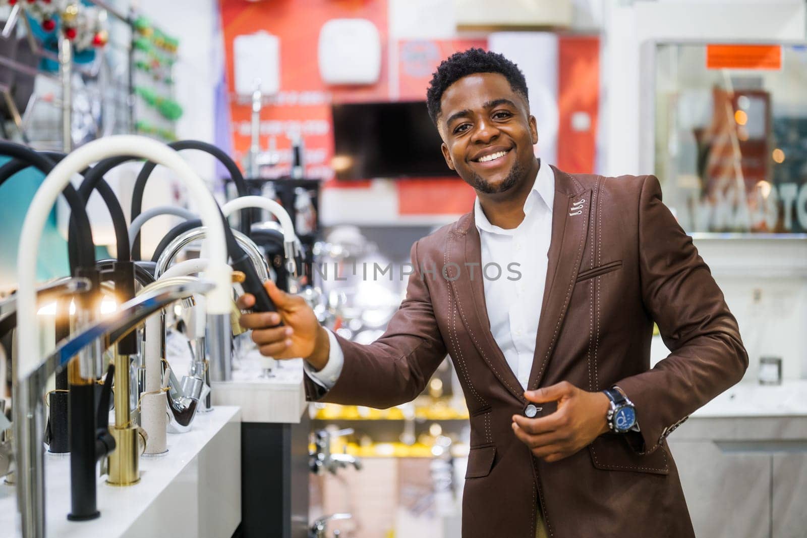 Portrait of buyer in bathroom store by djoronimo