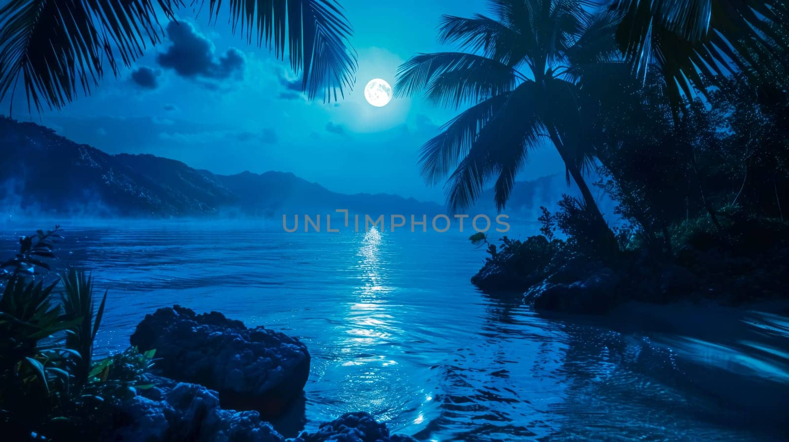 Tropical moonlit night by the river by Edophoto