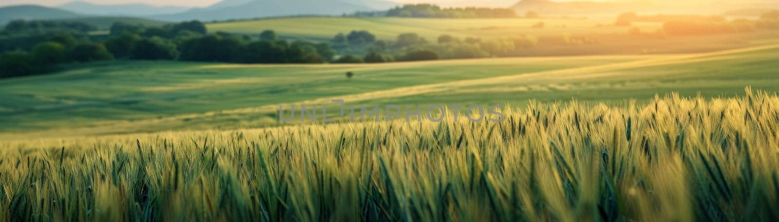 Rice green field. Farmland Generative AI by itchaznong
