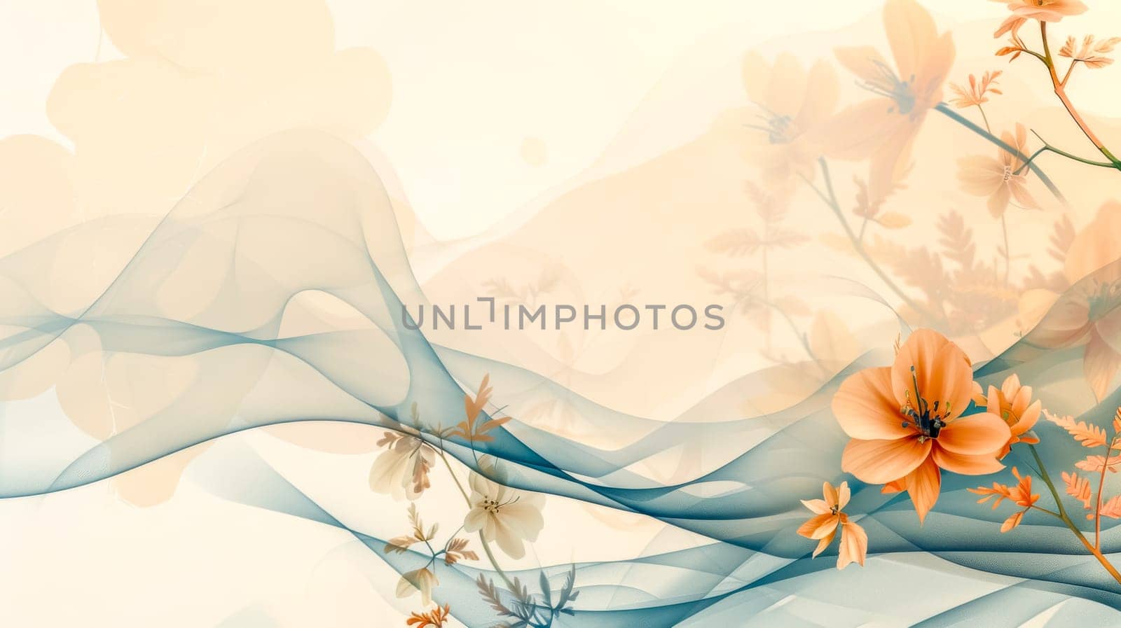 Abstract floral design with orange blossoms and waves by Edophoto