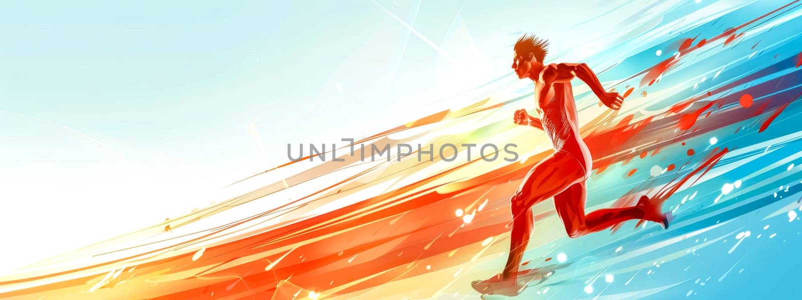 Vibrant illustration of a runner in motion with a colorful abstract background