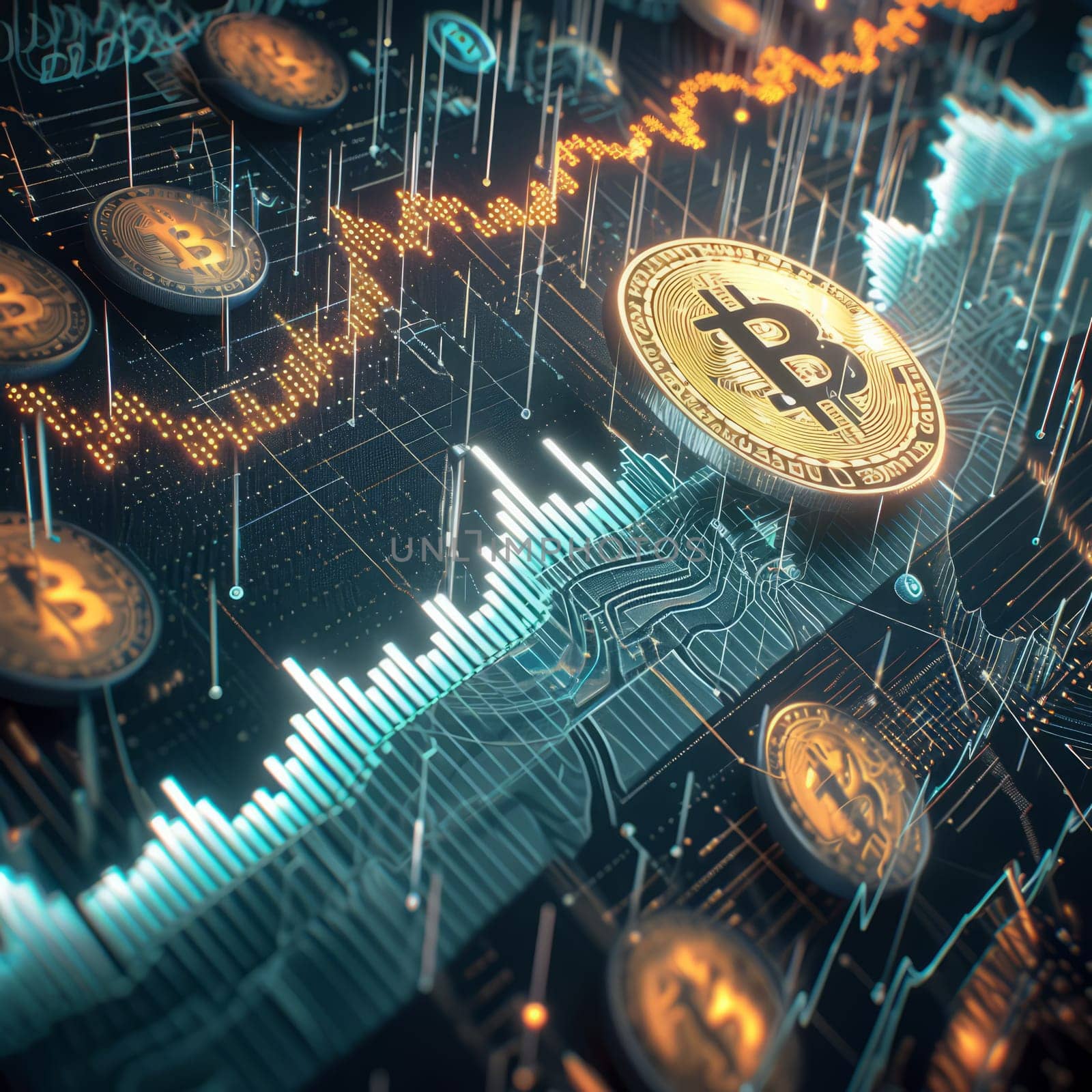 Bitcoin Cryptocurrency Business Background. Global Exchange and Winner Strategy Concept. Technology and Cyberspace Bitcoin Conceptual Image. by iliris