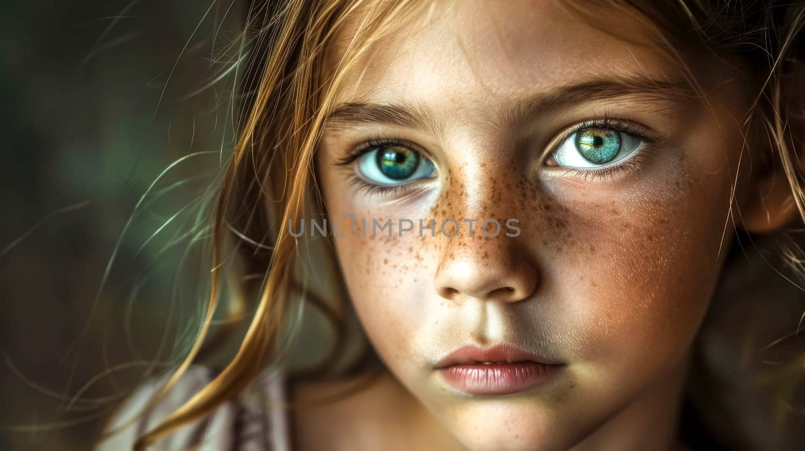 Portrait of a young girl with striking green eyes by Edophoto
