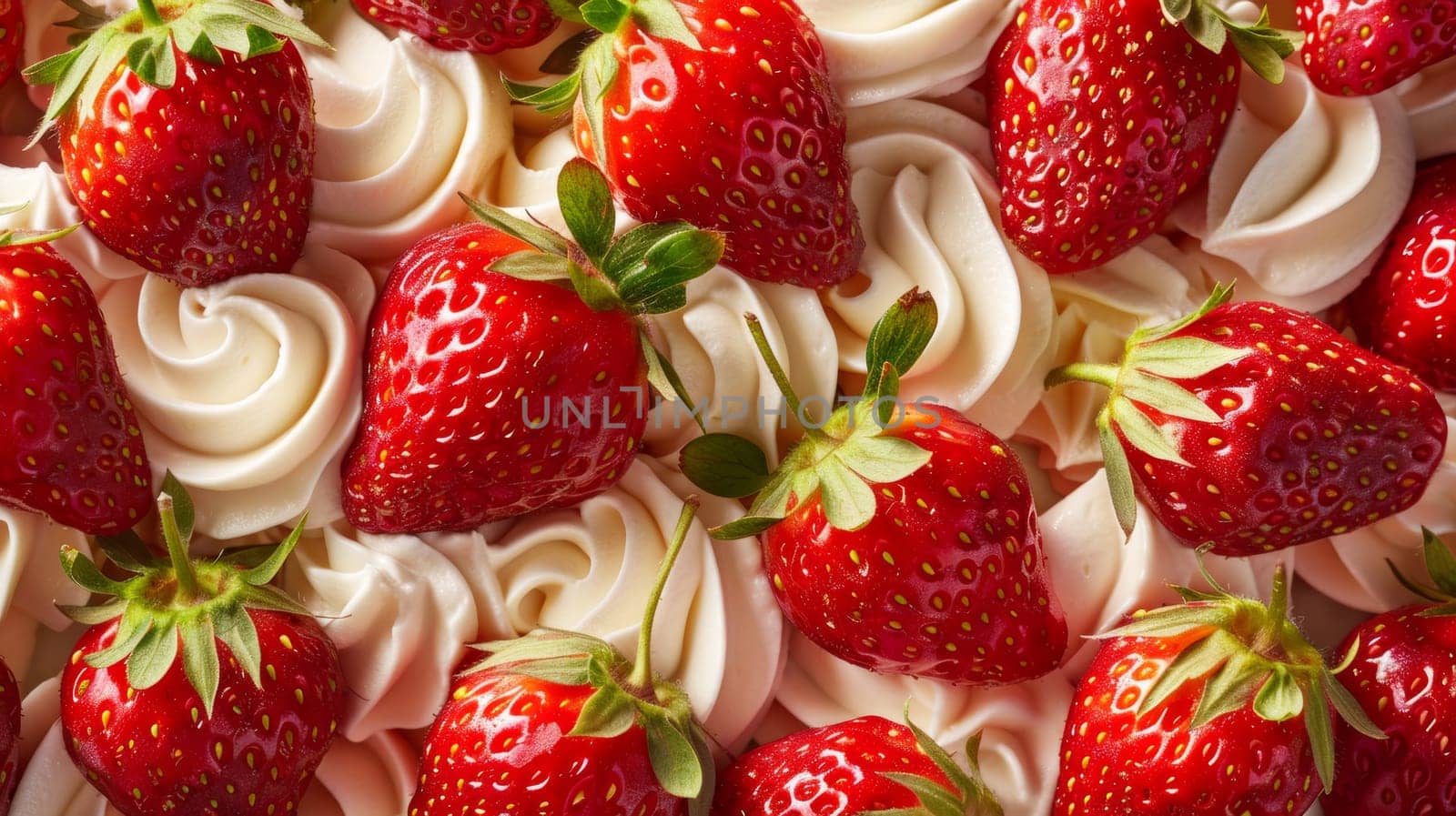 A close up of a bunch of strawberries and cream on top, AI by starush