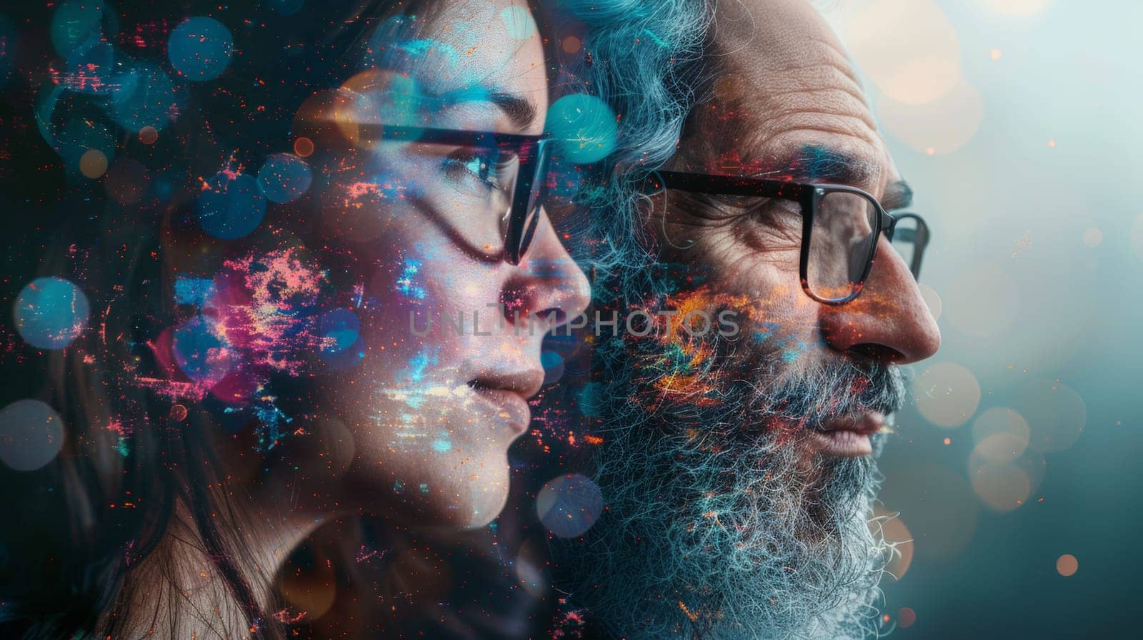 A man and woman with glasses in a photo, AI by starush