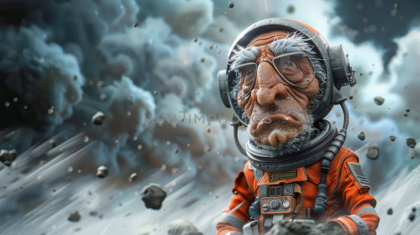 A cartoon of a man in an astronaut suit with glasses, AI by starush