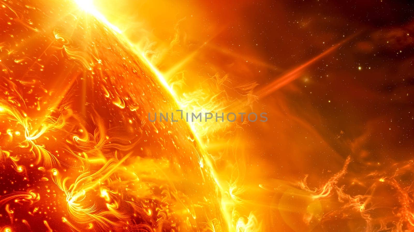 Vivid illustration depicting the intense and dynamic surface of the sun with solar flares