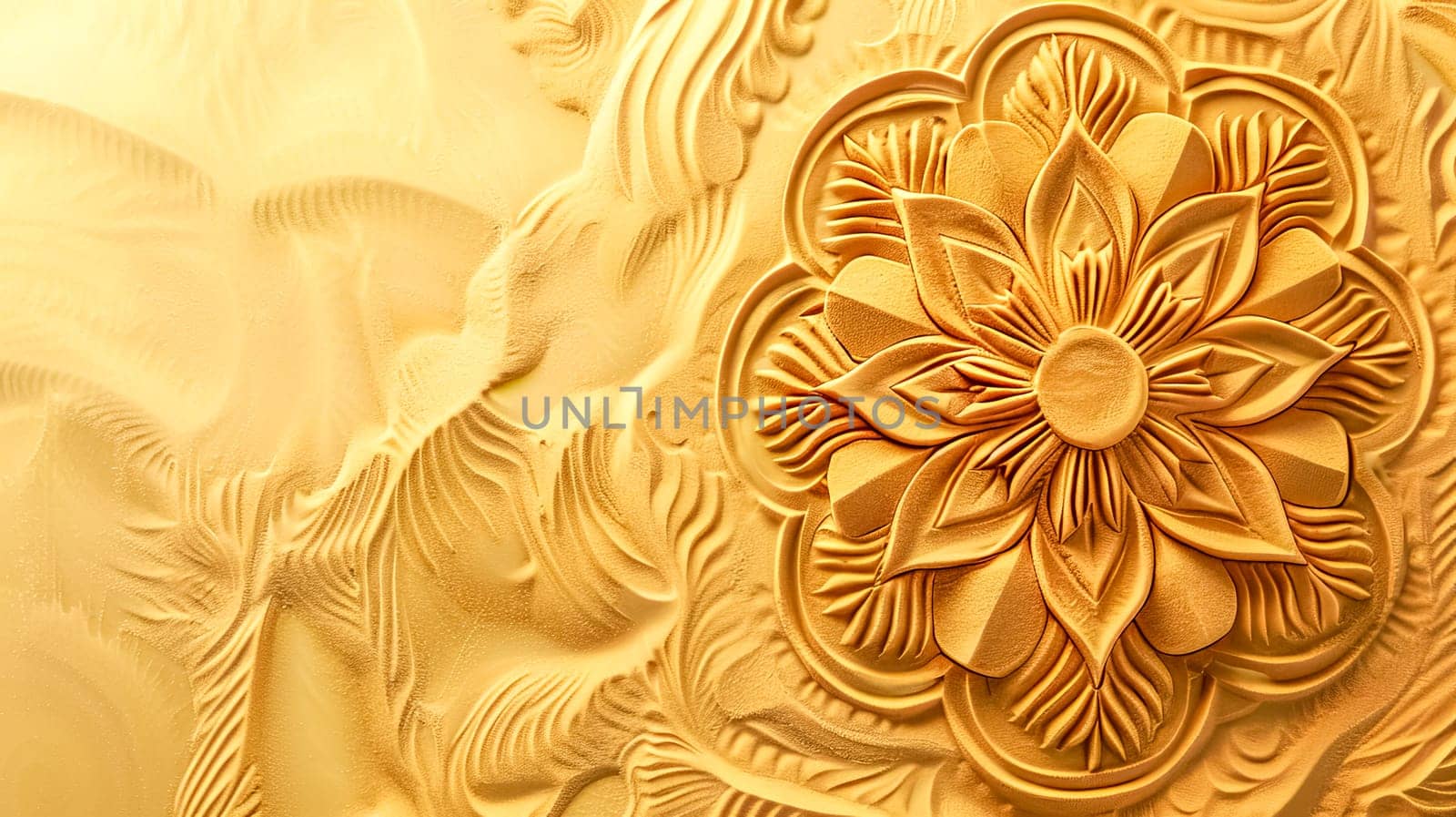 Elegant carved floral pattern in golden relief with intricate details by Edophoto