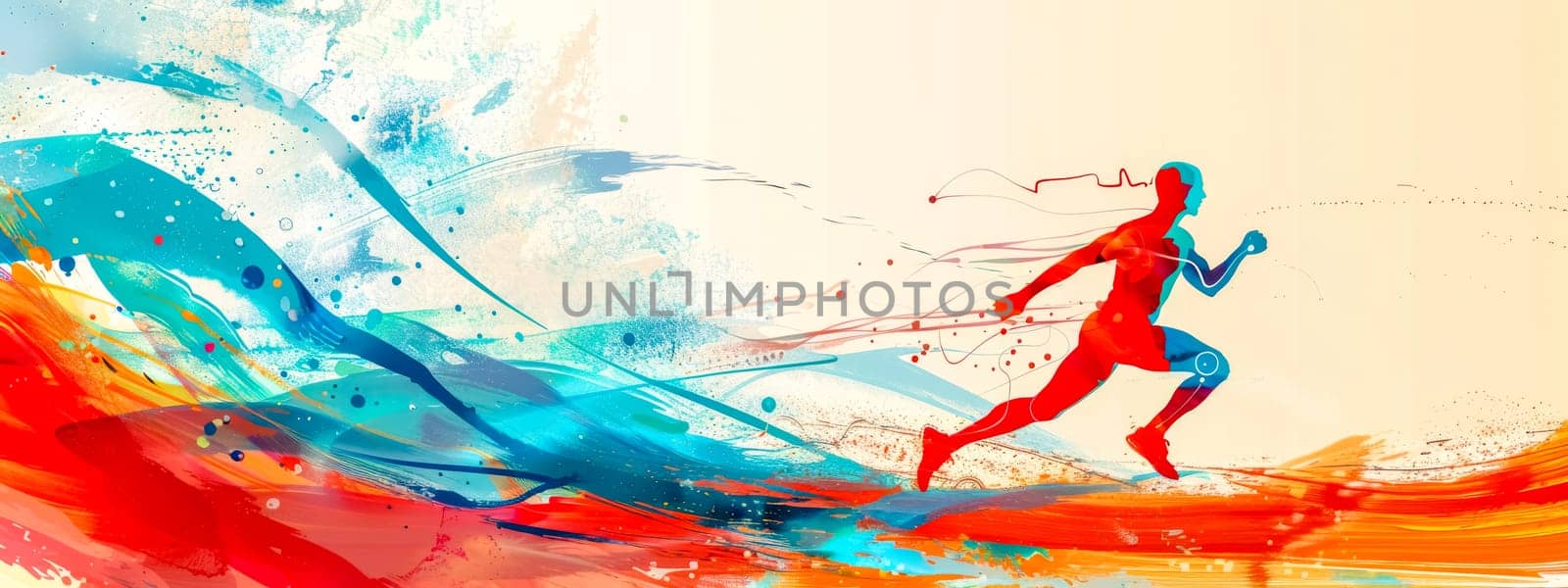 Vibrant abstract artwork featuring a silhouette of a runner with dynamic paint splashes