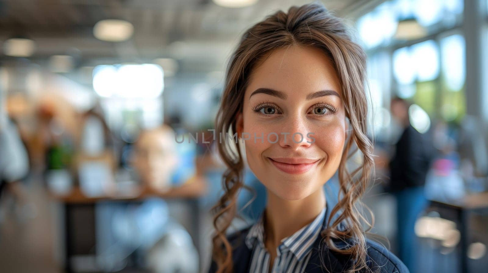 A woman with a smile in the background of an office, AI by starush