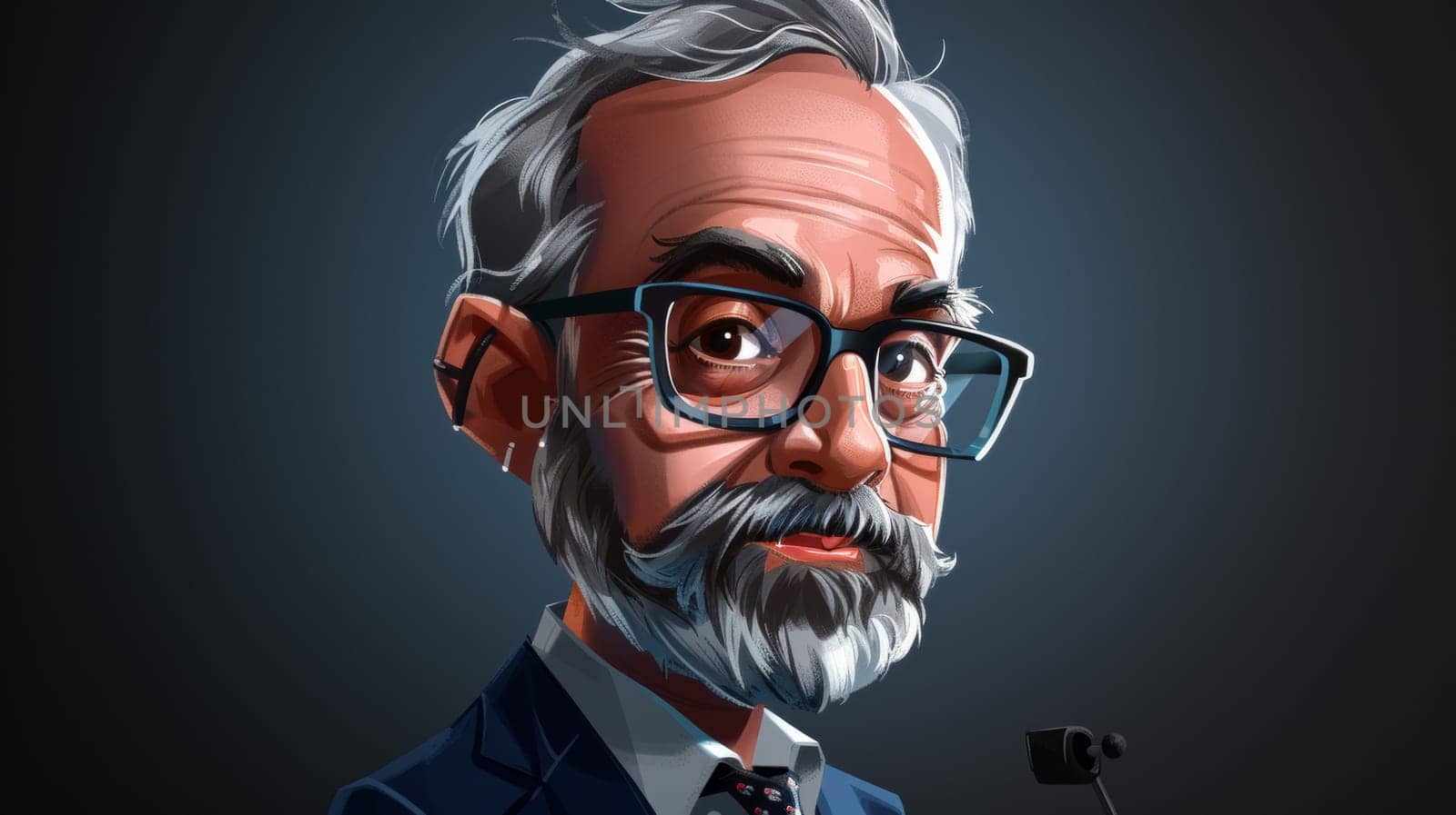 A cartoon of a man with glasses and beard is holding something