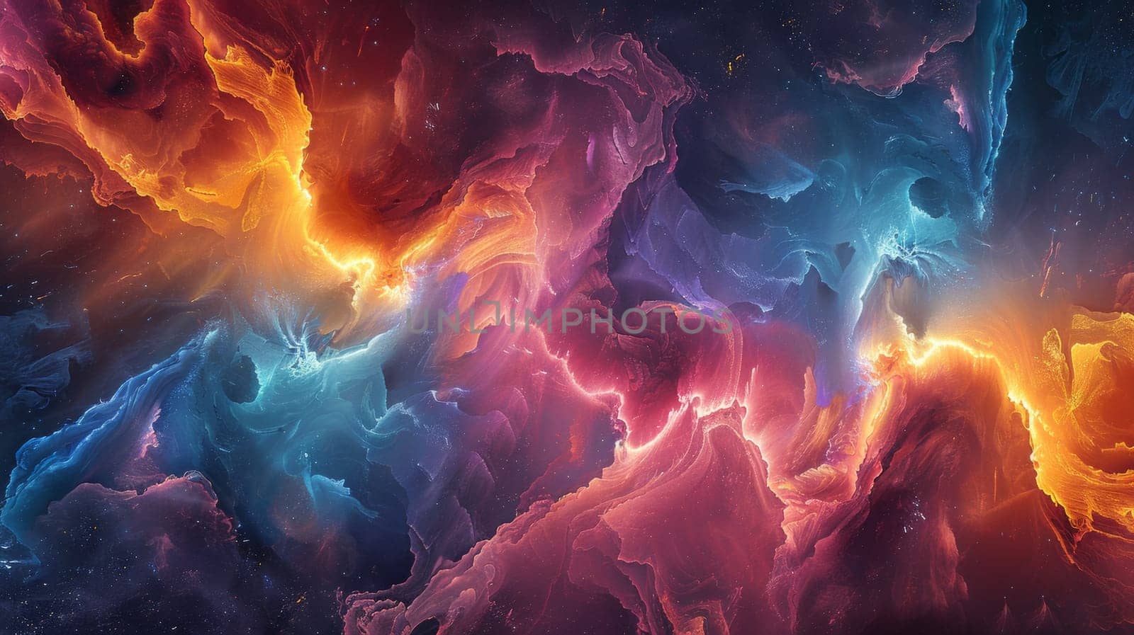 A colorful abstract painting of a space scene with many colors