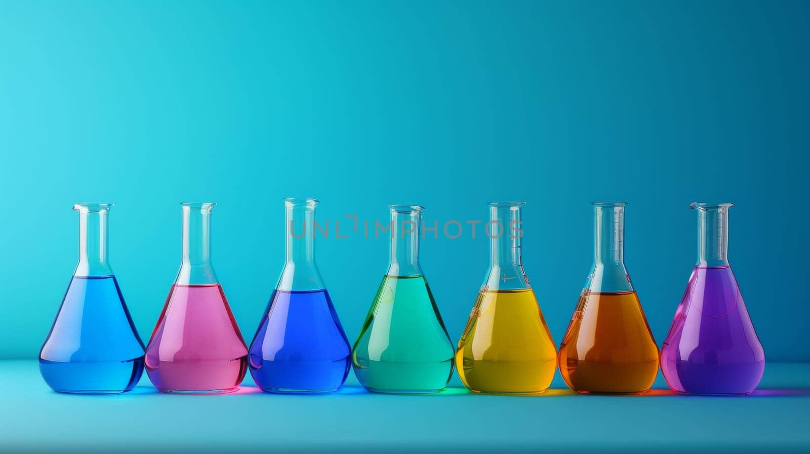 A row of colorful glass vials with liquid in them