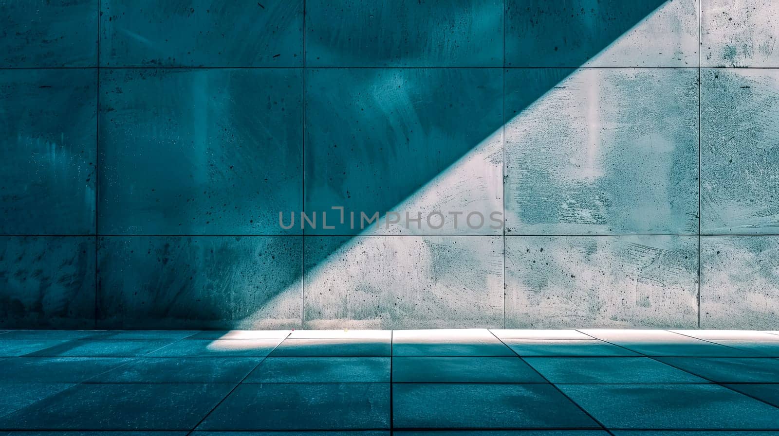 Sunlight casts a diagonal shadow on a textured concrete wall, creating a play of light and shadow