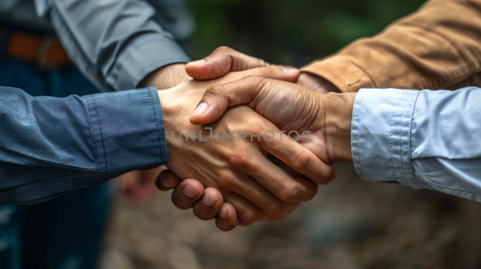 A group of people are shaking hands together