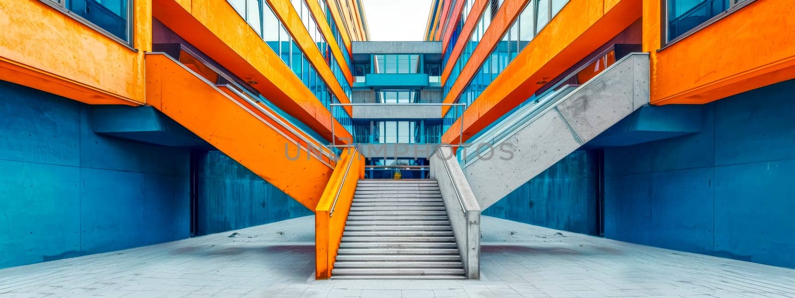Modern urban architecture with colorful facades and stairs by Edophoto