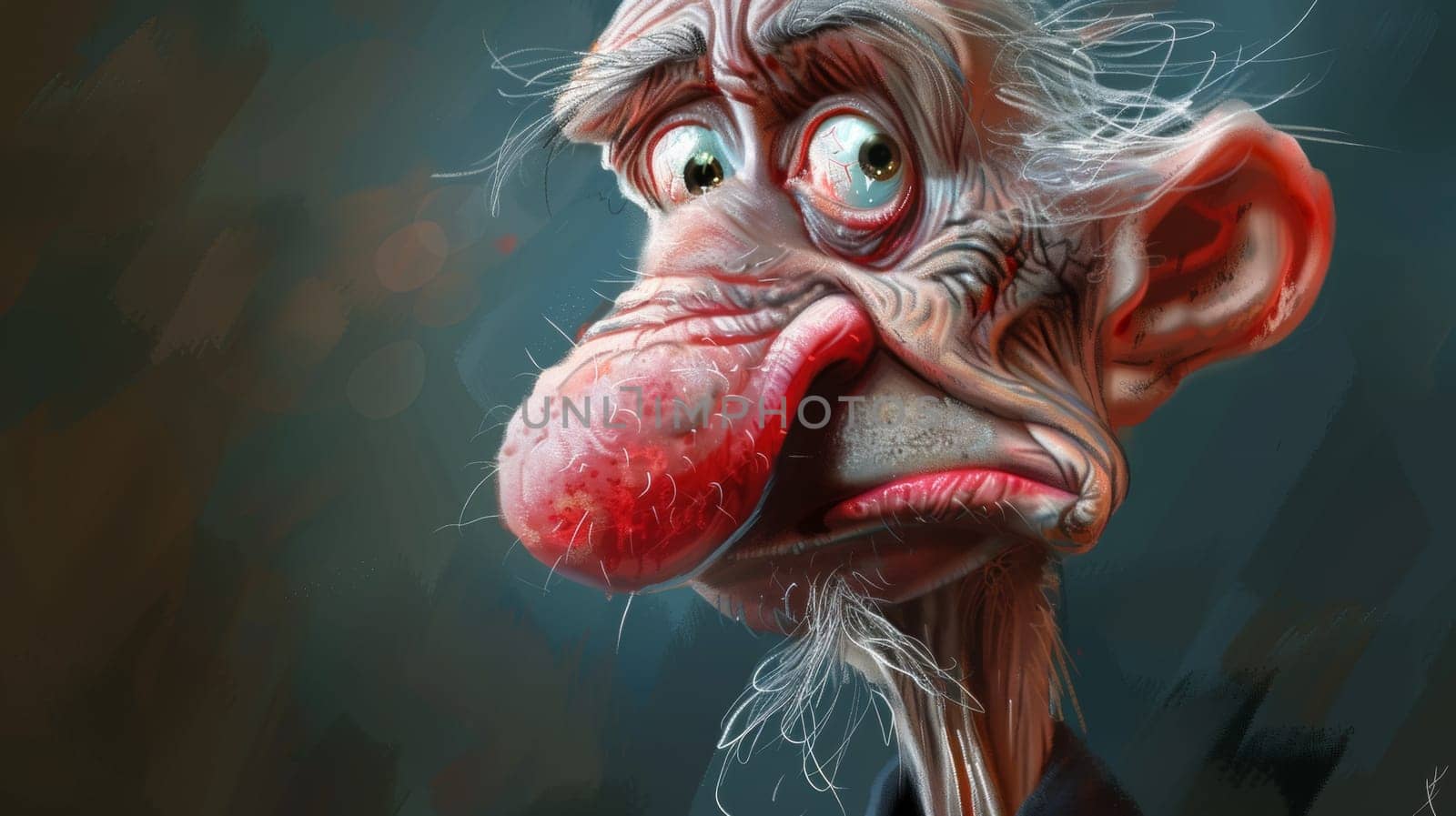 A cartoon drawing of an old man with a big nose, AI by starush