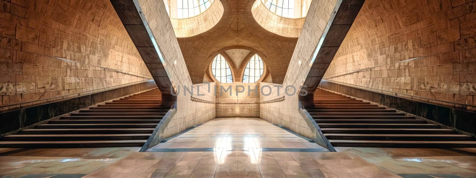 Symmetrical grand staircase in modern building by Edophoto