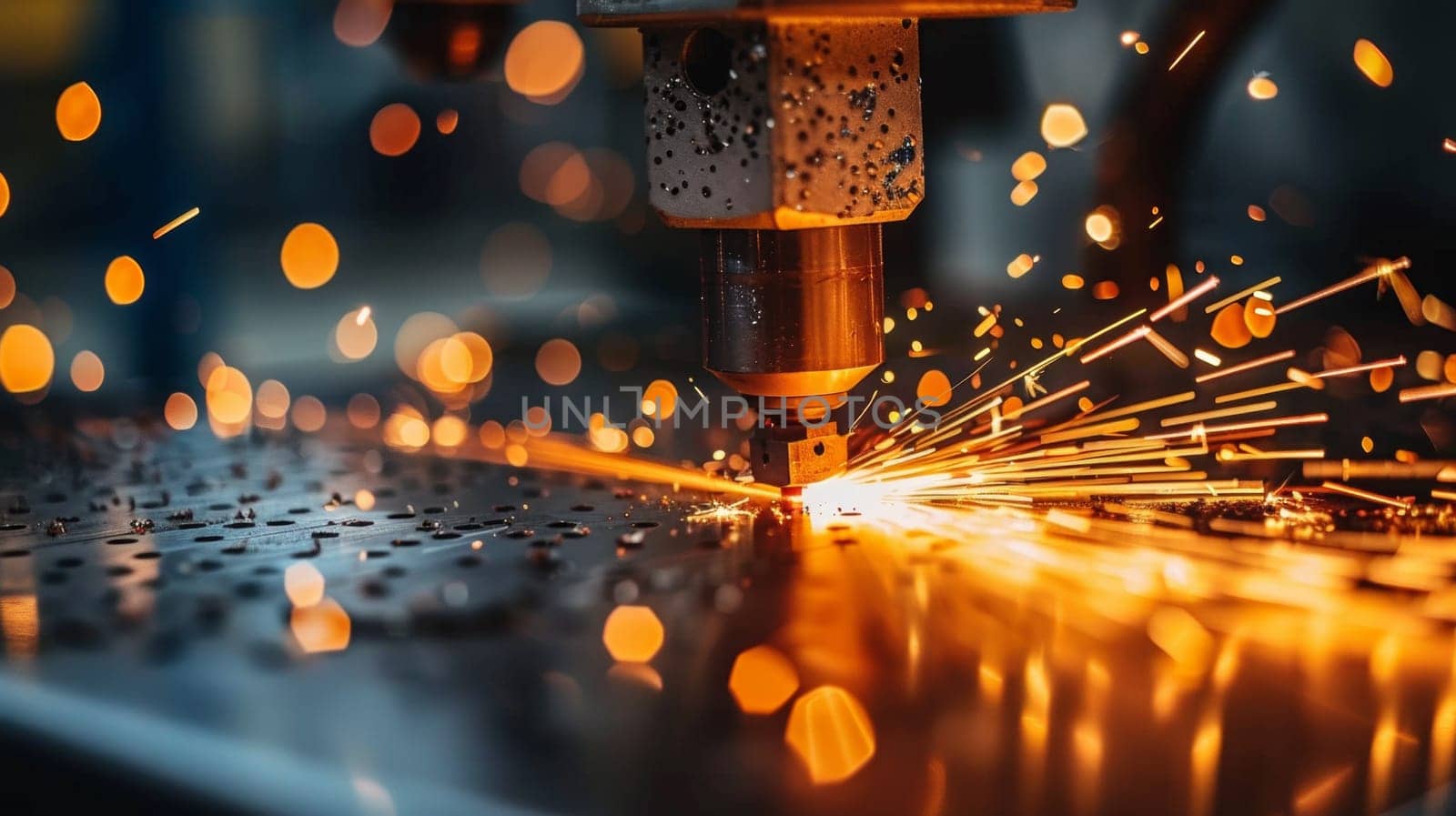 A machine is cutting metal with sparks coming out of it