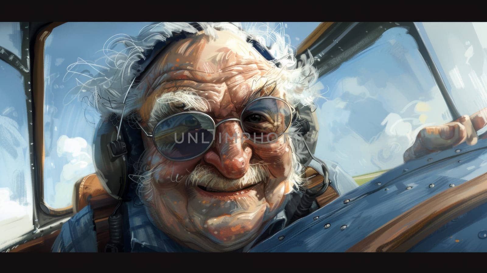 A man in a pilot's uniform with sunglasses and headphones, AI by starush