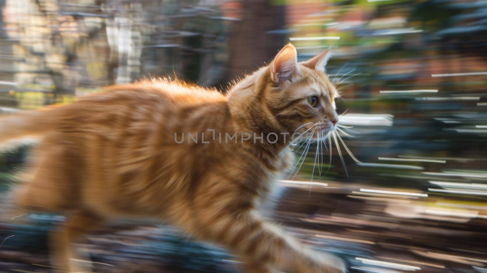 A blurry image of a cat running across the ground, AI by starush