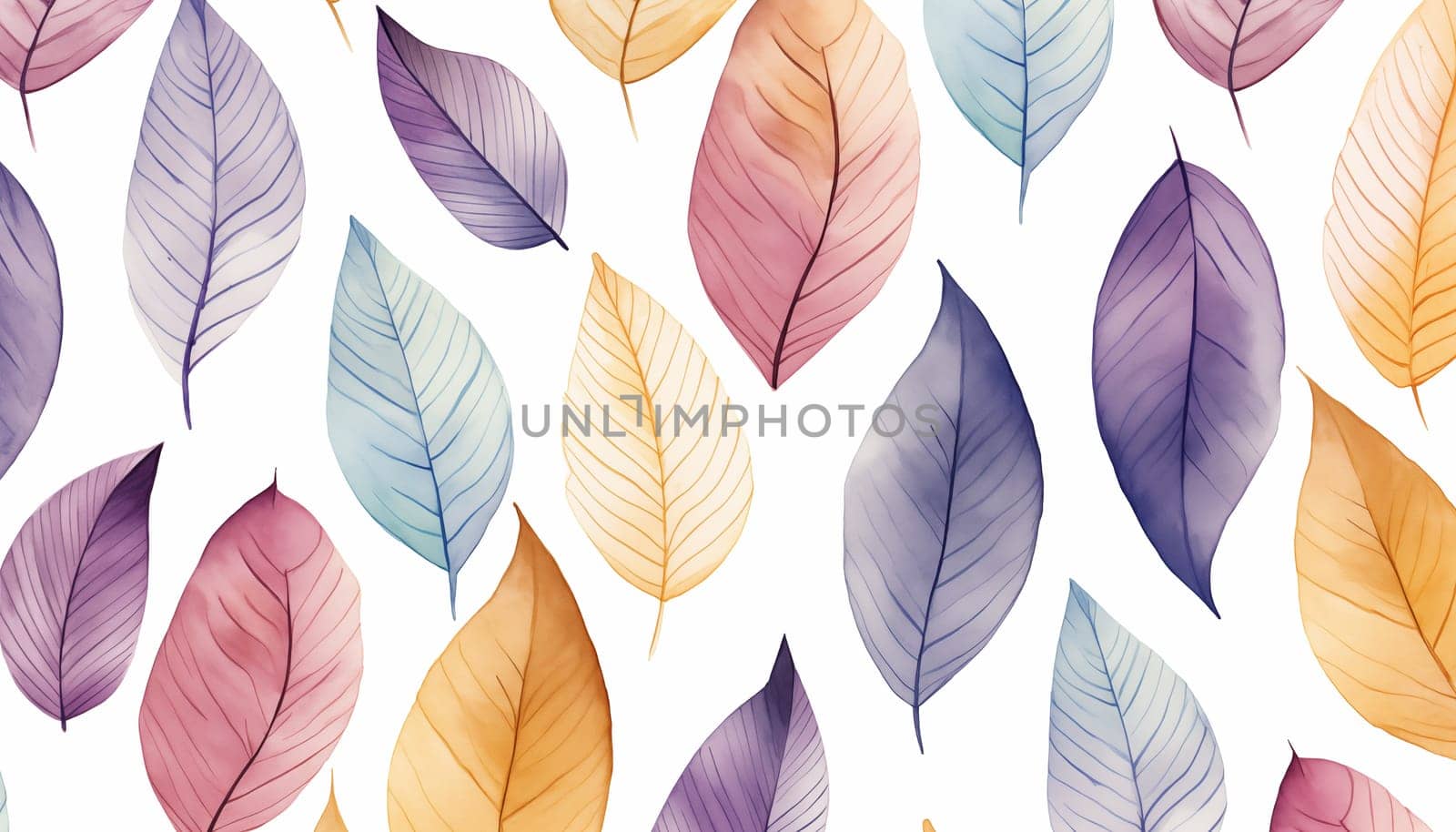 Water color seamless pattern with nature leaf art. High quality photo