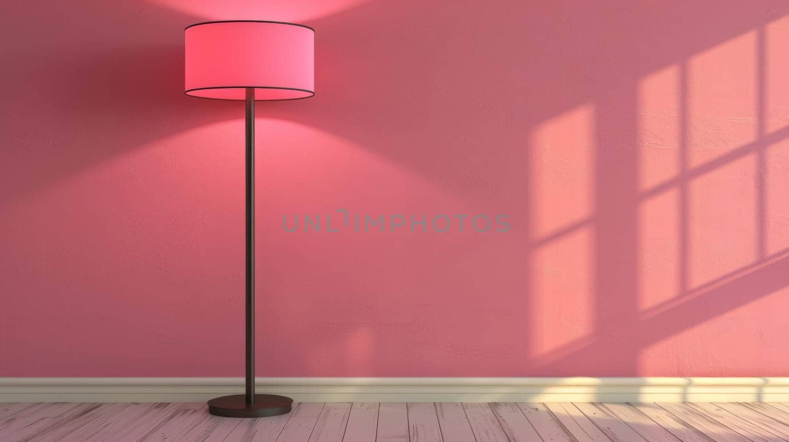 A lamp in a pink room with the sun shining through, AI by starush