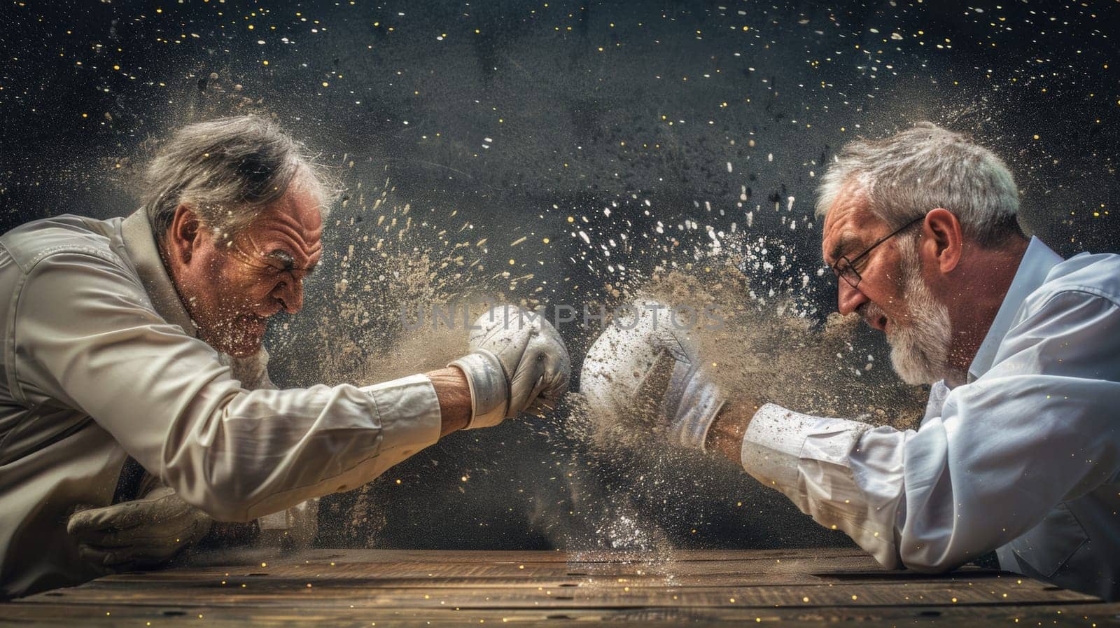 Two men are throwing punches at each other in a boxing ring