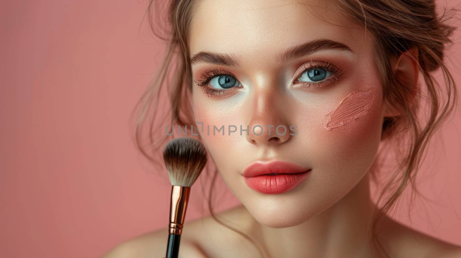 A woman with makeup on her face holding a brush, AI by starush